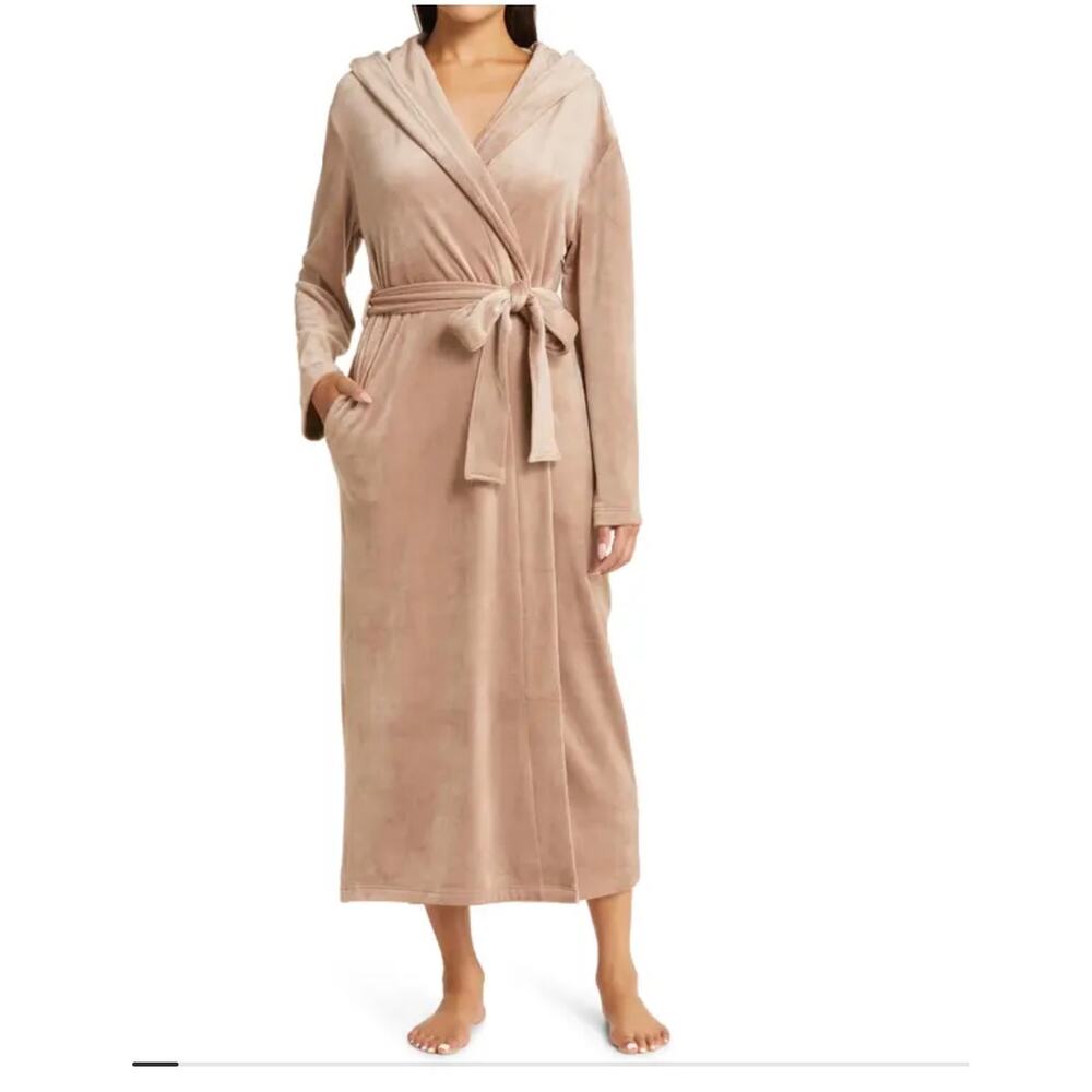 Nordstrom Velour Hooded Robe - Brown Brownie - Size Large